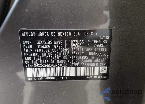 2019 Honda Fit Ex z USA, uszkodzony, nr VIN 3HGGK5H85KM734022